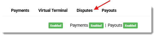 Image showing the Disputes page in the main navigation of the eTailPet Payments Portal.