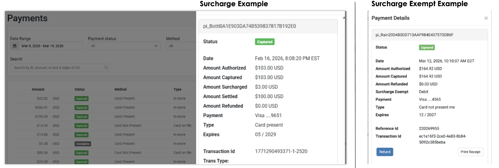 surcharge on payments page